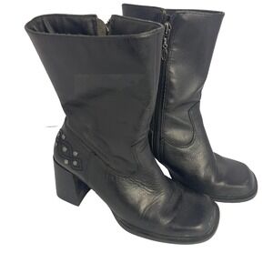 Vintage Harley Davidson Leather Boots Size‎ 6 Chunky Moto Heel Zip Studs